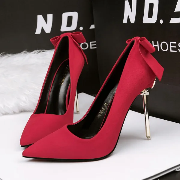 Enkel Grå Kontor OL Sløyfe Suede Pumps 2020 10 cm Stiletthæler Spisse Pumps