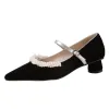 Elegant Burgundy Pearl Low Heel Wedding Shoes 2020 Leather Suede 3 cm Low Heels / Kitten Heels Pointed Toe