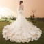 Sexy Champagne Wedding Dresses 2018 Trumpet / Mermaid Appliques Lace Sequins Scoop Neck 1/2 Sleeves Chapel Train Wedding