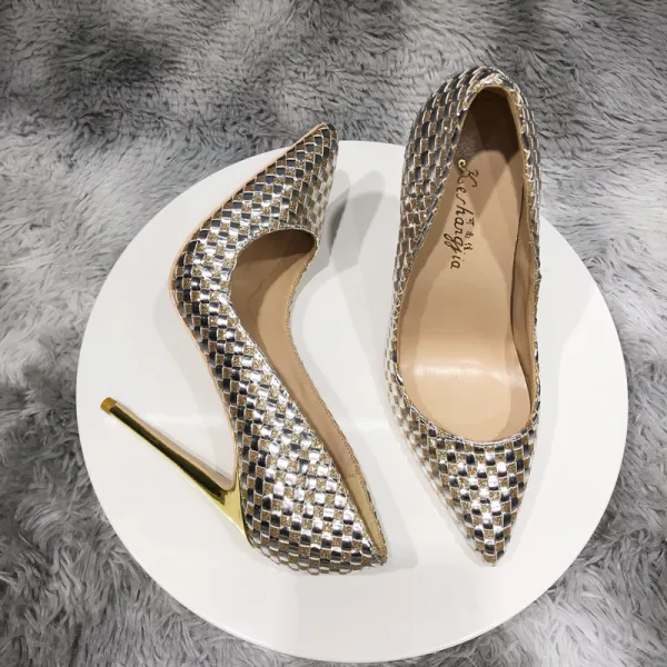 Scintillantes Doré Soirée Tresser Escarpins 2020 Paillettes 12 cm Talons Aiguilles À Bout Pointu Escarpins