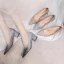 Glittrande Silver Paljetter Brudskor 2020 7 cm Tjocka Klackar Spetsiga Bröllop Pumps