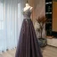 Chic / Beautiful Purple Prom Dresses 2021 A-Line / Princess V-Neck Beading Sequins Sleeveless Backless Floor-Length / Long Prom Formal Dresses