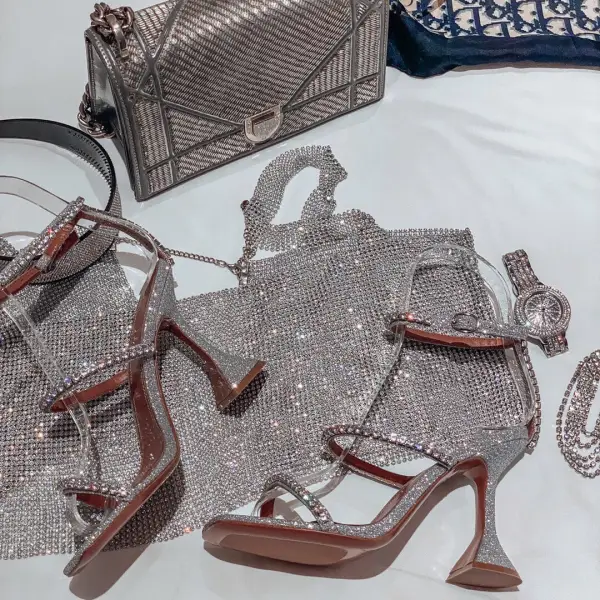 Sexy Silver Summer Cocktail Party Rhinestone Womens Sandals 2020 9 cm Stiletto Heels Open / Peep Toe Sandals
