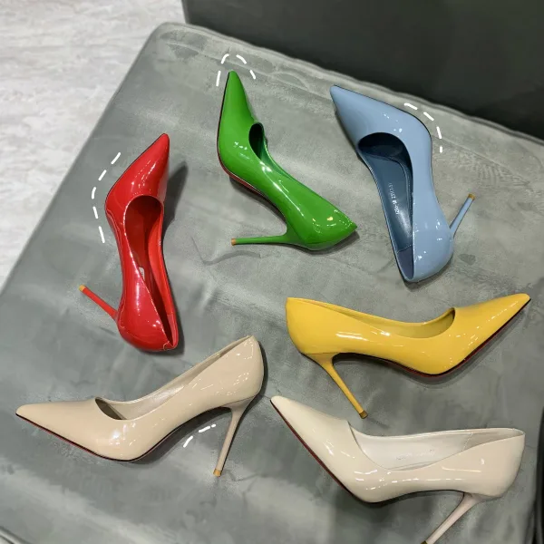 Enkel Hvit Kontor Patent Lær Pumps 2020 8 cm Stiletthæler Spisse Pumps