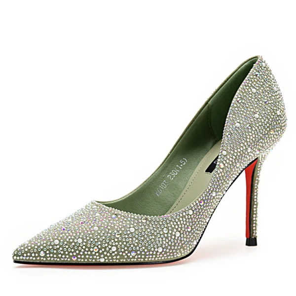 Charmant Beige Soirée Faux Diamant Escarpins 2020 9 cm Talons Aiguilles À Bout Pointu Escarpins
