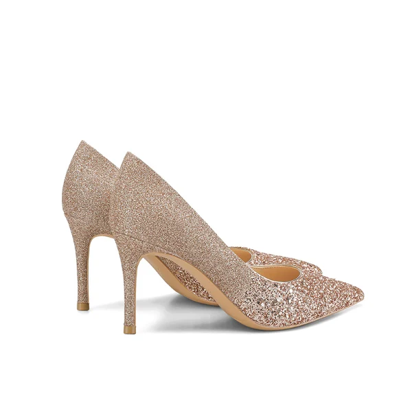 Sparkly Champagne Sequins Wedding Shoes 2021 Leather 8 cm Stiletto Heels Pointed Toe Wedding Pumps High Heels