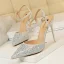 Glitzernden Rosa Abend Sandalen Damen Strass 2020 Knöchelriemen 10 cm Stilettos Spitzschuh Sandaletten