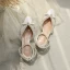Élégant Ivoire Perle Noeud Chaussure De Mariée 2020 3 cm Talons Épais Talon Bas À Bout Pointu Mariage Sandales