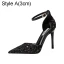 Charmant Schwarz Abend Perlenstickerei Pailletten Sandalen Damen 2021 Leder Knöchelriemen 10 cm Stilettos Spitzschuh Pumps Hochhackige