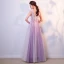 Elegant Lavender Prom Dresses 2018 A-Line / Princess Appliques Beading Crystal Pearl V-Neck Backless Sleeveless Floor-Length / Long Formal Dresses