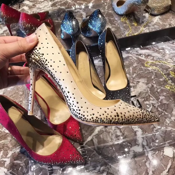 Charmant Burgunderrot Abend Strass Pumps 2020 Leder 10 cm Stilettos Spitzschuh Pumps