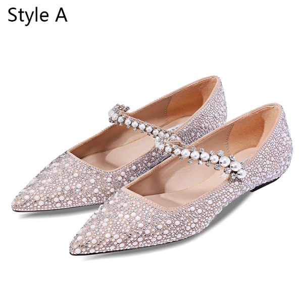 Charming Nude Pearl Rhinestone Wedding Shoes 2020 7 cm Stiletto Heels Pointed Toe Wedding Pumps