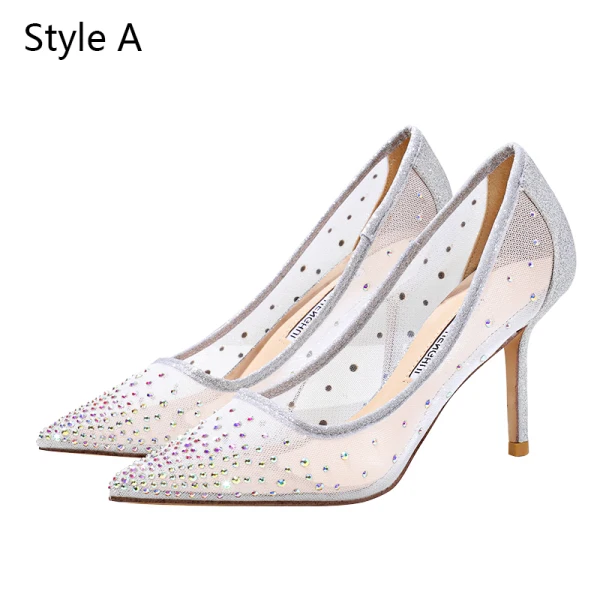 Glittrande Silver Brudskor 2020 Rhinestone Paljetter 9 cm Stilettklackar Spetsiga Bröllop Pumps