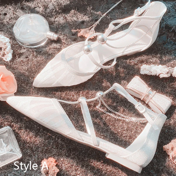 Charming Ivory Flat Womens Sandals 2020 Sequins T-Strap Pointed Toe Wedding Sandals