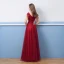 Chic / Beautiful Burgundy Evening Dresses  2018 A-Line / Princess Beading Crystal Tassel Lace Appliques V-Neck Backless Short Sleeve Floor-Length / Long Formal Dresses