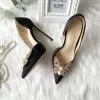 Elegant Black Prom Womens Shoes 2020 Leather Pearl Rhinestone Bow 12 cm Stiletto Heels Pointed Toe Heels