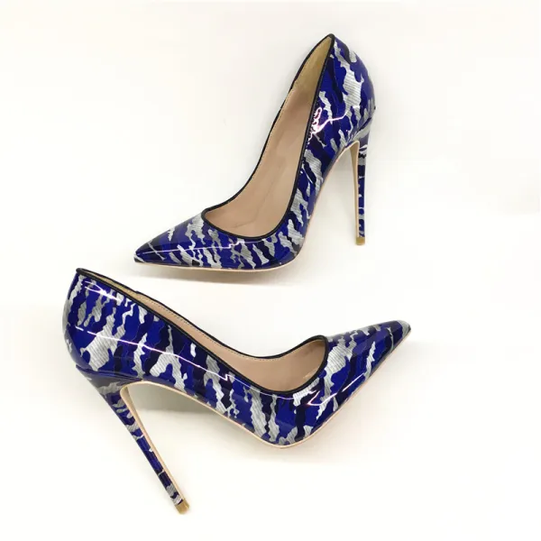 Chic / Beautiful Ocean Blue Cocktail Party Doodle Pumps 2020 12 cm Stiletto Heels Pointed Toe Pumps