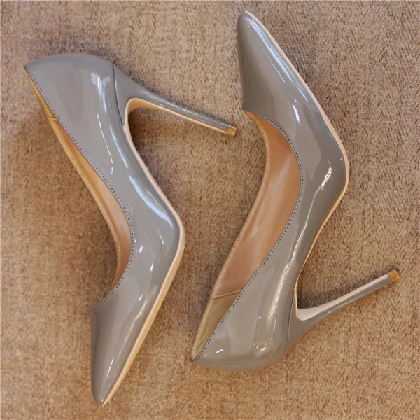 Mooie / Prachtige Grijs Kantoor OL Leer Pumps 2020 Lakleer 10 cm Naaldhakken / Stiletto Pumps Spitse Neus