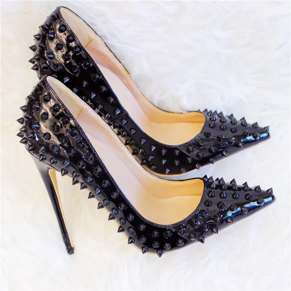 Mode Svarta Karnevalsklubb Nit Pumps 2020 Läder 10 cm Stilettklackar Spetsiga Pumps