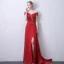 Elegante Candy Roze Gelegenheid Jurken 2018 A lijn Parel Appliques Rhinestone Split Voorzijde Ronde Hals Korte Mouwen Ruglooze Sweep Trein Avondjurken