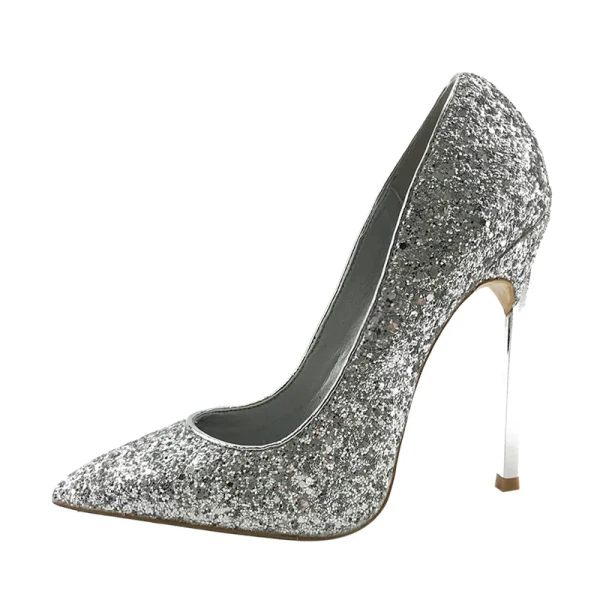 Sparkly Sølv Paljetter Pumps 2020 Aften 12 cm Stiletthæler Spisse Pumps