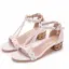 Elegant Ivory Outdoor / Garden Womens Sandals 2020 Pearl T-Strap Rhinestone Lace Flower 4 cm Thick Heels Low Heel Open / Peep Toe Sandals