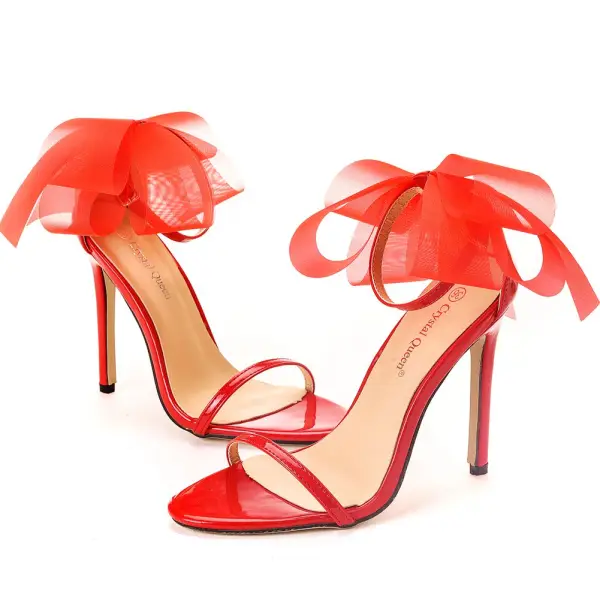 Sexy Noire Cocktail Sandales Femme 2020 Bride Cheville Noeud 11 cm Talons Aiguilles Peep Toes / Bout Ouvert Sandales