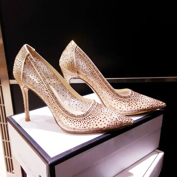 Charming Silver Cocktail Party Rhinestone Pumps 2020 Leather 10 cm Stiletto Heels Pointed Toe Pumps