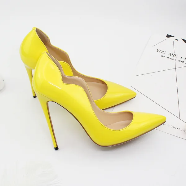 Snygga / Fina Svarta Kontors OL Lackläder 2020 12 cm Stilettklackar Spetsiga Pumps