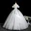 Fairytale Multi-Colors Lace Flower Appliques Pearl White Prom Dresses 2025 Ball Gown Off-The-Shoulder Short Sleeve Backless Floor-Length / Long Prom Formal Dresses