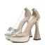 Charmant Doré Soirée Sandales Femme 2020 Faux Diamant Noeud 13 cm Talons Épais Peep Toes / Bout Ouvert Sandales