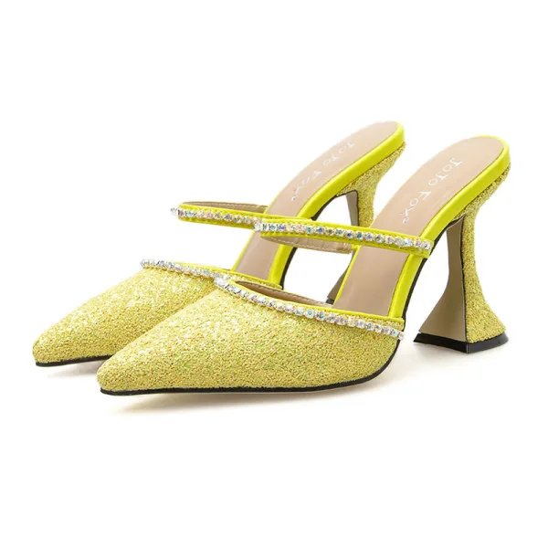 Sparkly Silver Street Wear Rhinestone Sequins Womens Sandals 2020 9 cm Stiletto Heels Pointed Toe Sandals