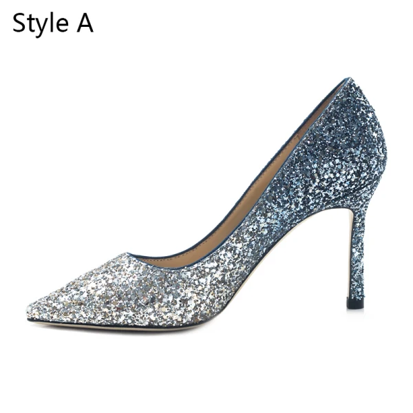 Sparkly Charming Silver Evening Party Leather Sequins Pumps 2020 8 cm Stiletto Heels Pointed Toe Pumps