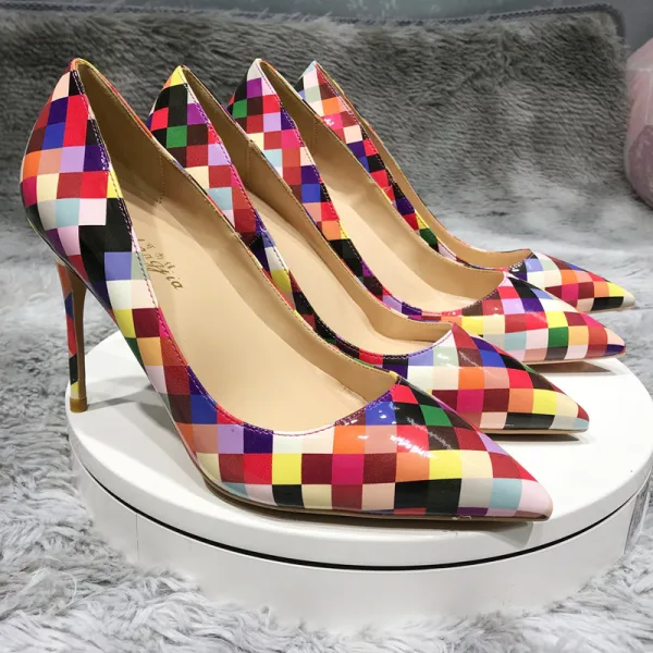 Schöne Multifarben Gestreift Strassenmode Pumps 2020 12 cm Stilettos Spitzschuh Pumps