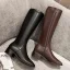 Chic / Belle Marron Vêtement de rue Cuir Talon Bas Bottes Femme 2020 4 cm Talons Épais Pied Carré Bottes