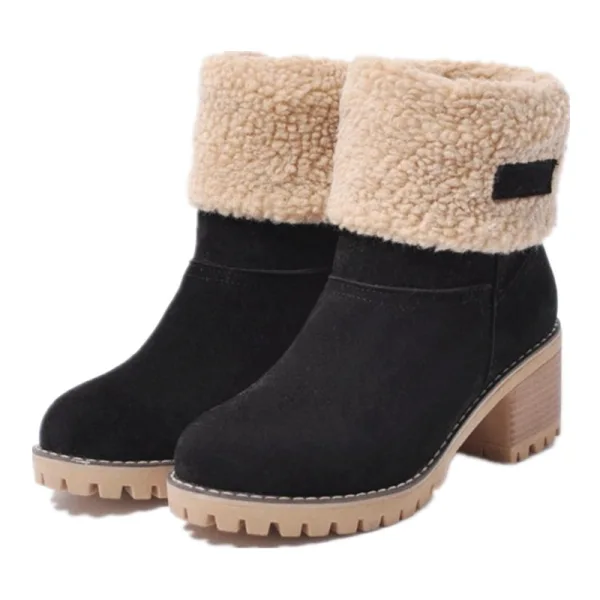 Garder au chaud Hiver Marron Vêtement de rue Daim Bottines Bottes De Neige 2020 5 cm Talons Épais À Bout Rond Bottes Femme