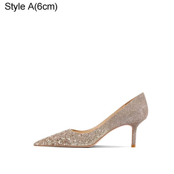 Glittrande Guld Paljetter Läder Brudskor 2021 8 cm Stilettklackar Spetsiga Bröllop Pumps Högklackade