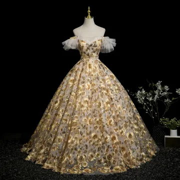 Flower Fairy Yellow Beading Sequins Lace Flower Floral Prom Dresses 2025 Ball Gown Spaghetti Straps Short Sleeve Backless Floor Length Long Formal Dresses