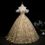Flower Fairy Yellow Beading Sequins Lace Flower Floral Prom Dresses 2025 Ball Gown Spaghetti Straps Short Sleeve Backless Floor-Length / Long Formal Dresses