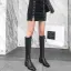 Schlicht Herbst Schwarz Strassenmode Kniehohe Stiefel Damen 2020 Leder 4 cm Thick Heels Low Heel Quadratische Zehe Stiefel