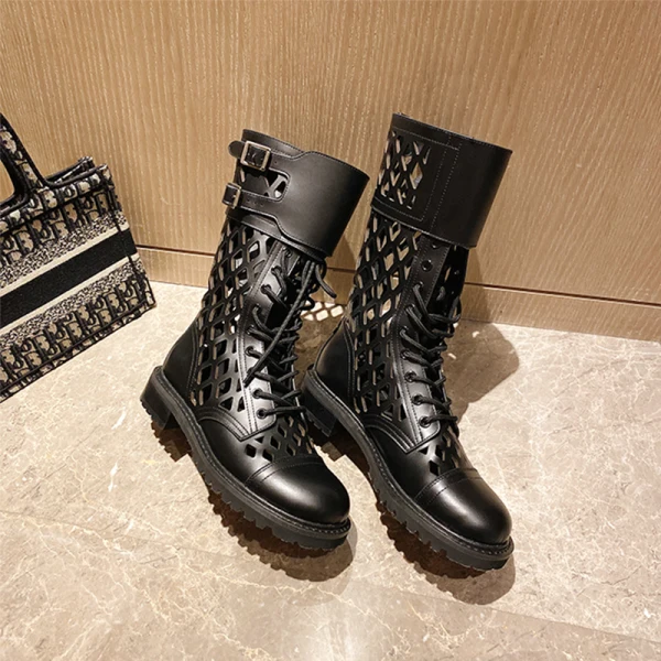 Fashion White Street Wear Pierced Ankle Womens Boots 2020 Leather 3 cm Low Heel Thick Heels Round Toe Boots