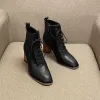 Mode Herbst Beige Strassenmode Ankle Boots Stiefel Damen 2020 Leder 7 cm Thick Heels Quadratische Zehe Stiefel