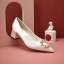 Lovely Chic / Beautiful Ivory Wedding Shoes 2020 Leather Pearl Rhinestone 5 cm Thick Heels Pointed Toe Wedding Pumps