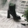 Fashion Black Street Wear Leather Ankle Womens Boots 2020 Patent Leather 9 cm Thick Heels Round Toe Boots