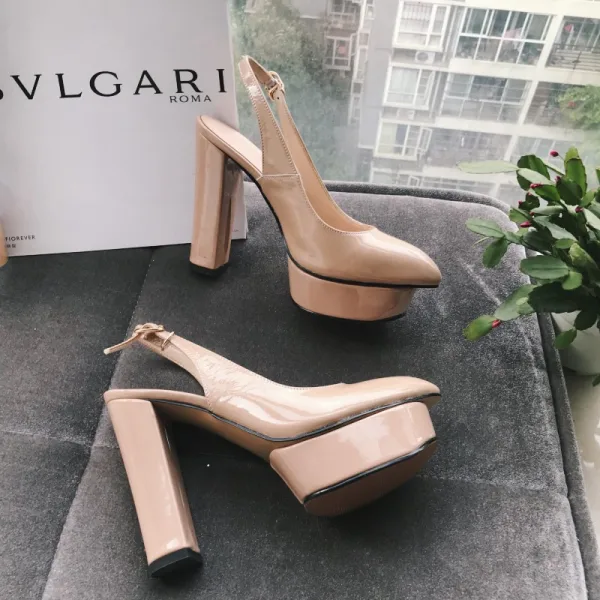 Piękne Białe Przypadkowy Slingback Sandały Damskie 2020 Skórzany 12 cm Grubym Obcasie Szpiczaste Sandały