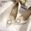 Elegant Ivory Satin Pearl Rhinestone Wedding Shoes 2021 10 cm Stiletto Heels Pointed Toe Wedding Pumps High Heels