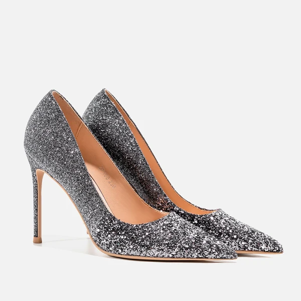 Scintillantes Argenté Soirée Paillettes Escarpins 2020 Cuir 10 cm Talons Aiguilles À Bout Pointu Escarpins