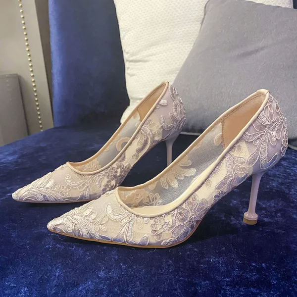 Bronze stiletto buy pointed toe lace pumps, women's elegant wedding lace pumps