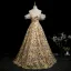Flower Fairy Yellow Beading Sequins Lace Flower Floral Prom Dresses 2025 Ball Gown Spaghetti Straps Short Sleeve Backless Floor-Length / Long Formal Dresses