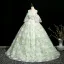 Elegant Sage Green Lace Flower Appliques Prom Dresses 2025 Ball Gown Scoop Neck Short Sleeve Backless Floor-Length / Long Prom Formal Dresses